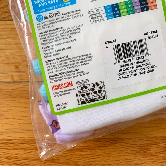 Hanes—Girls' Breathable Cotton Tagless Briefs 6-Pack (SZ 6) NWT - Picture 4 of 6